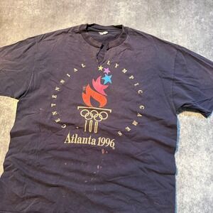Vintage 1996 Atlanta‎ Centennial Olympic Games T-Shirt Navy Single Stitch XL